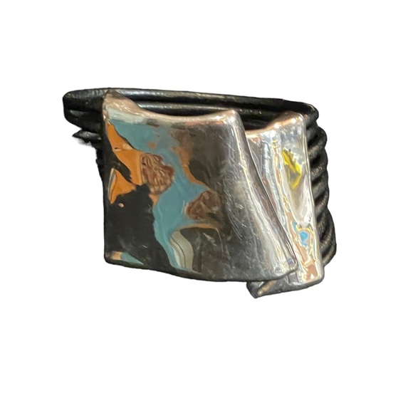 Sterling silver modernist 925 Israel bracelet multi strand leather strap - Picture 6 of 11